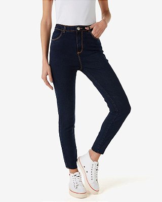 Calça Jeans Feminina Cigarrete Cintura Alta Denim Escuro