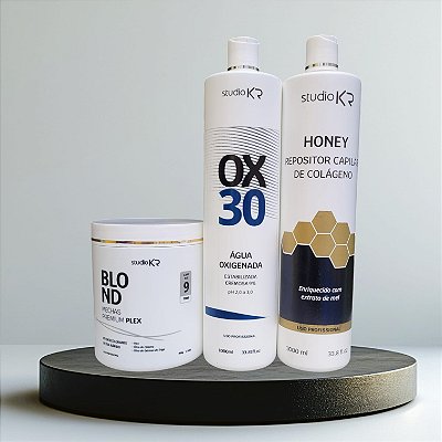 Pó Descolorante + Água oxigenada 30v + Repositor de Colágeno