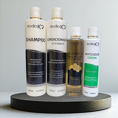Shampoo + Condicionador + Repositor de Colágeno + Matizador Verde