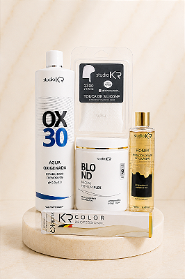 Pó descolorante + OX de 30v + Touca de silicone + Repositor de colageno + Coloração 10.89