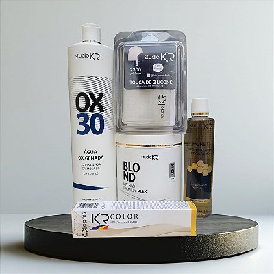 Pó descolorante + OX de 30v + Touca de silicone + Repositor de colageno + Coloração 10.89