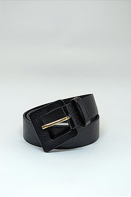CINTO ZOE EM COURO, FIVELA QUADRADA, PRETO