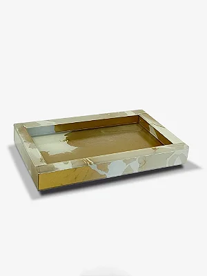 Bandeja de Vidro Luxury Golden - Bege c/ Dourado (14X22) - 1un