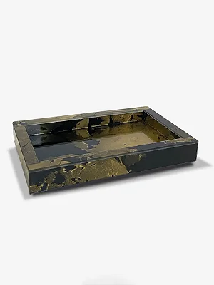 Bandeja de Vidro Luxury Black - Preta c/ Dourado (14X22) - 1un