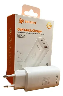Carregador Turbo Usb + 2*usb-c 65w Gan Fast Charger Cor Branco