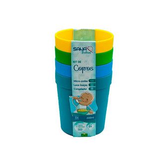 Kit Copo Infantil Médio 200ml C/ 4 Un - Sana Babies Azul