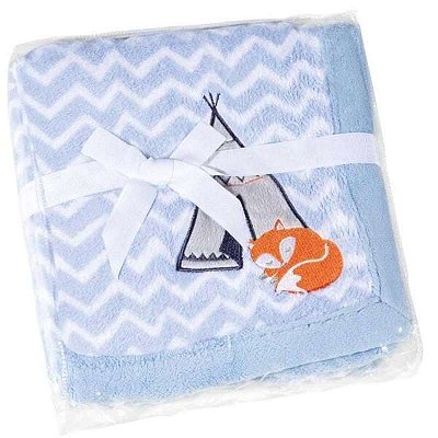 Manta Cobertor Fleece Infantil Para Bebe Enxoval Fox Azul