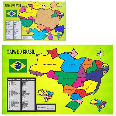 Brinquedo Encaixe Pedagógico de Madeira Didático Mapa BRASIL