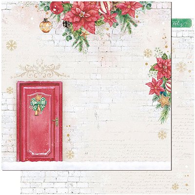 Papel Scrapbook - SDN-138 - Litoarte -Natal Porta Vermelha - 30,5 x 30,5cm