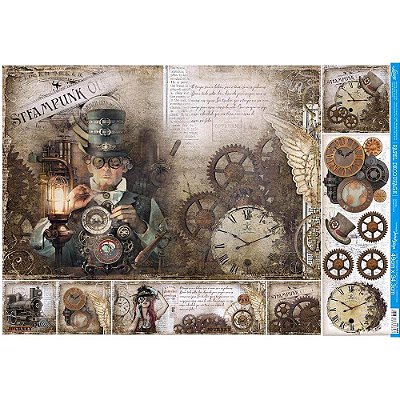 Papel Decupage - PD-1064 - Litoarte - Steampunk - 49x34cm
