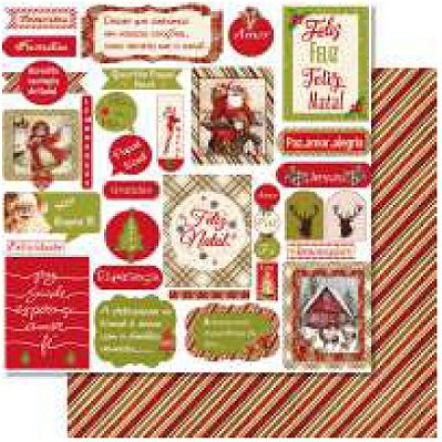 Papel Scrapbook - SDN-164 - Litoarte - Coleção Noite de Natal Vintage Folhas Tags - 30,5 x 30,5cm