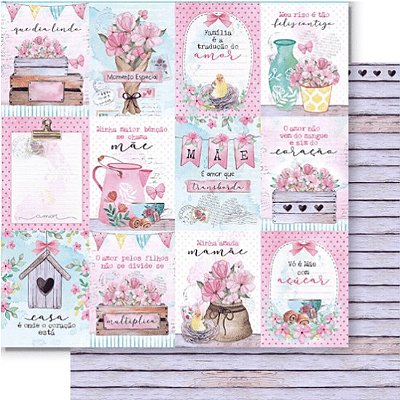 Papel Scrapbook - SD-1239 - Litoarte - Tags Frases Mães - 30,5 x 30,5cm