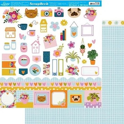 Papel Scrapbook - SD-1201 - Litoarte - Dias melhores Recortes - 30,5 x 30,5cm