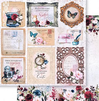Papel Scrapbook  - SD-1254 - Litoarte - Coleção Memórias Vintage - Cards
