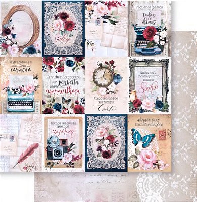 Papel Scrapbook - SD-1255 - Litoarte - Coleção Memórias Vintage - Tags