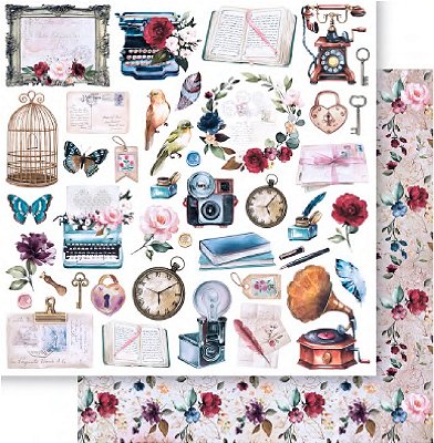 Papel Scrapbook - SD-1256 - Litoarte - Coleção Memórias Vintage - Recorte