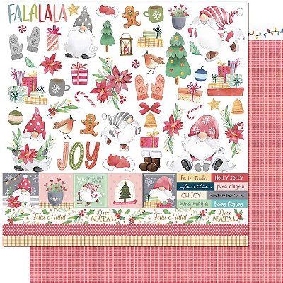 Papel Scrapbook - SDN-144 - 30,5x30,5cm Litoarte - Natal - Gnomo Noel Elementos