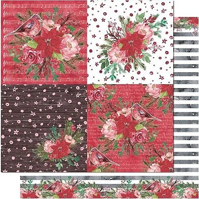 Papel Scrapbook - SDN-145 - Litoarte Natal - Poinsétias e Passarinhos 30,5x30,5cm