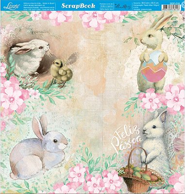 Papel de Scrapbook - SDP-016 - Litoarte – Páscoa – Coelhos Vintage