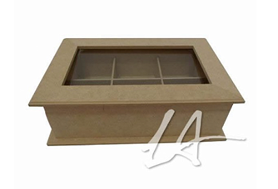Caixa de Cha em MDF com vidro e 6 divisões R85