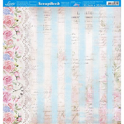 Papel para Scrapbook - SD-1276 - Dupla Face - Coleção Mon Monde Rose Bleu - Renda