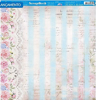 Papel para Scrapbook - SD-1276 - Dupla Face - Coleção Mon Monde Rose Bleu - Renda