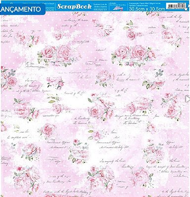 Papel para Scrapbook - SD-1277 - Dupla Face - Coleção Mon Monde Rose Bleu - Rosas