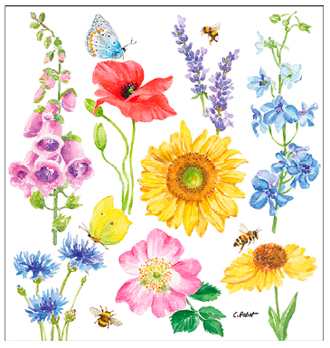 Guardanapo - 133002182 - Flowers & Bees - 33x33cm