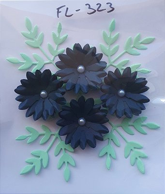 Pacote com 4 flores moldadas em papel + 4 ramos - FL-323