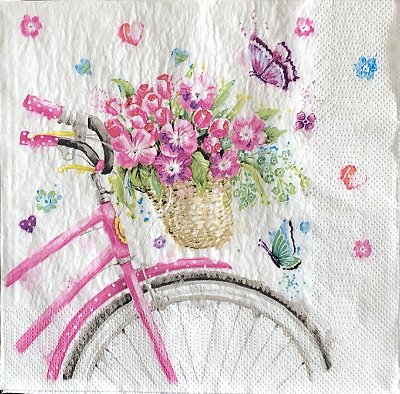 Guardanapo -  G2-013 - Pink Blcycle with basket - 33x33cm