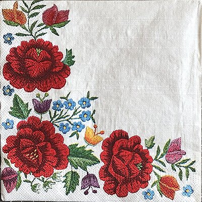 Guardanapo - G3-020 - Poppy Embroidery Border - 33x33cm