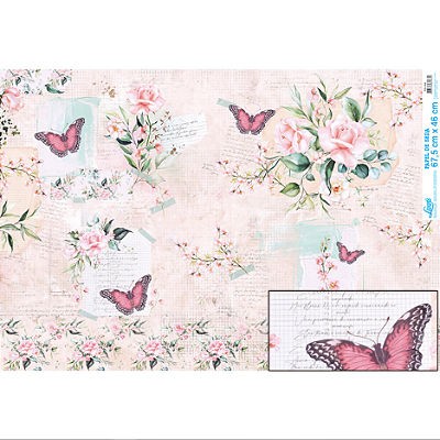 Papel De Seda  - PSL009 - Rosa Com Borboleta