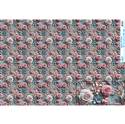 Papel De Seda - PSL039 - Rosas 3D Fundo Azul