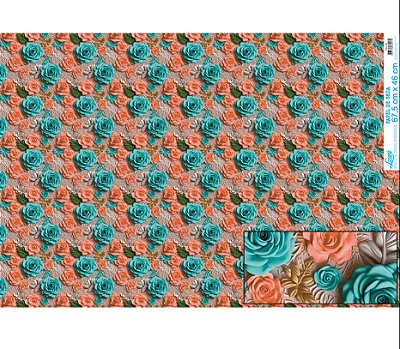 Papel De Seda - PSL038 - Rosa 3D Coral e Verde