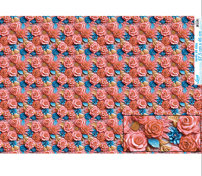 Papel De Seda - PSL040 - Rosa 3D Coral e Azul