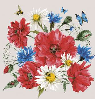 Guardanapo - G3-045 - Mix of Wild Flowers with Poppies - 33x33cm
