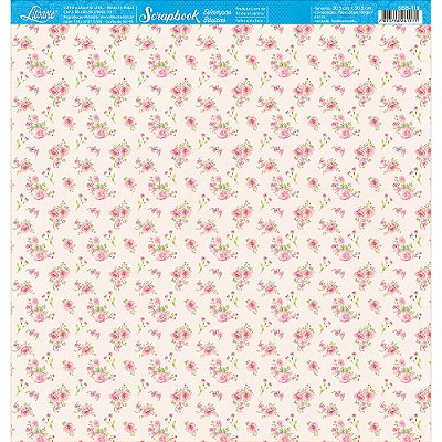 Papel para Scrapbook - SBB-119 - Estampa Básica - Rosinhas fundo verde