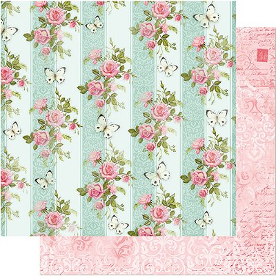 Papel para Scrapbook - SD-0477- Dupla face- Rosas e Borboletas