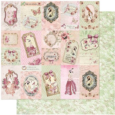 Papel Scrapbook - SD-1063 - Litoarte - Tags Damas 30,5 x 30,5cm