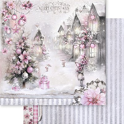 Papel Scrapbook - SDN-202 - Litoarte - Coleção Pink Christmas 30,5 x 30,5cm