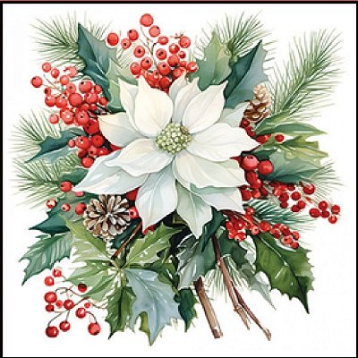 Guardanapo - 33319930 - Poinsettia Bouquet White - 33x33cm