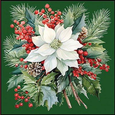 Guardanapo - 33319931 - Poinsettia Bouquet Green - 33x33cm
