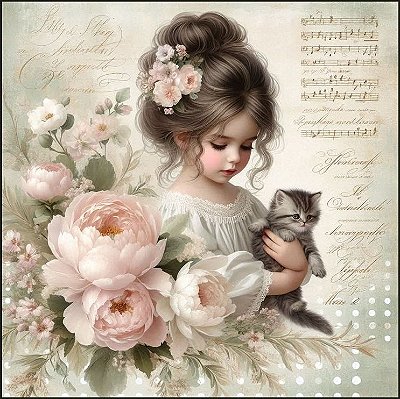 Menina com Gatinho 18x18 copyart