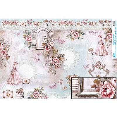 Papel De Seda - Coleção Meu Sonho Vintage - 67,5 X 46Cm PSL011