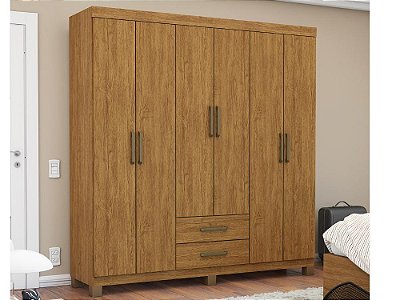 Roupeiro Áries Larg. 1.53m 6 Portas 2 Gavetas com pés - Carioca Móveis
