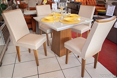 Mesa de Jantar Luna  Tampo MDF e Vidro Off 90×90 com 4 Cadeiras Lunara - Rufato