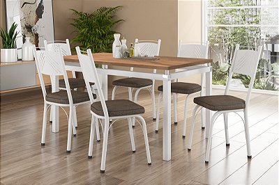 Conjunto Mesa Malva 1.36x0.80 com 6 Cadeiras - Artefamol Móveis