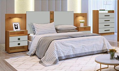 Cabeceira Casal Queen Rubi- 100% MDF, com Luminária de Led D Doro