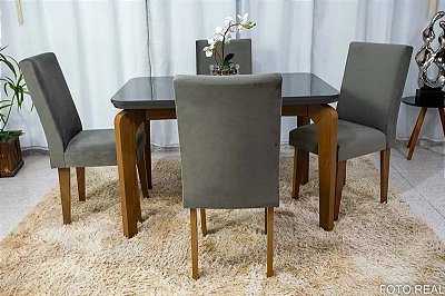 Mesa de jantar Londrina imbuia tampo cop off 1.20x80 com 04 cadeiras luxo - Rufato