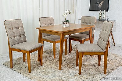 Mesa de jantar Elegance Tampo MDF 1.20x0.80 com 04 cadeiras Àgata em tecido linho JCM madeira maciça (rfld)